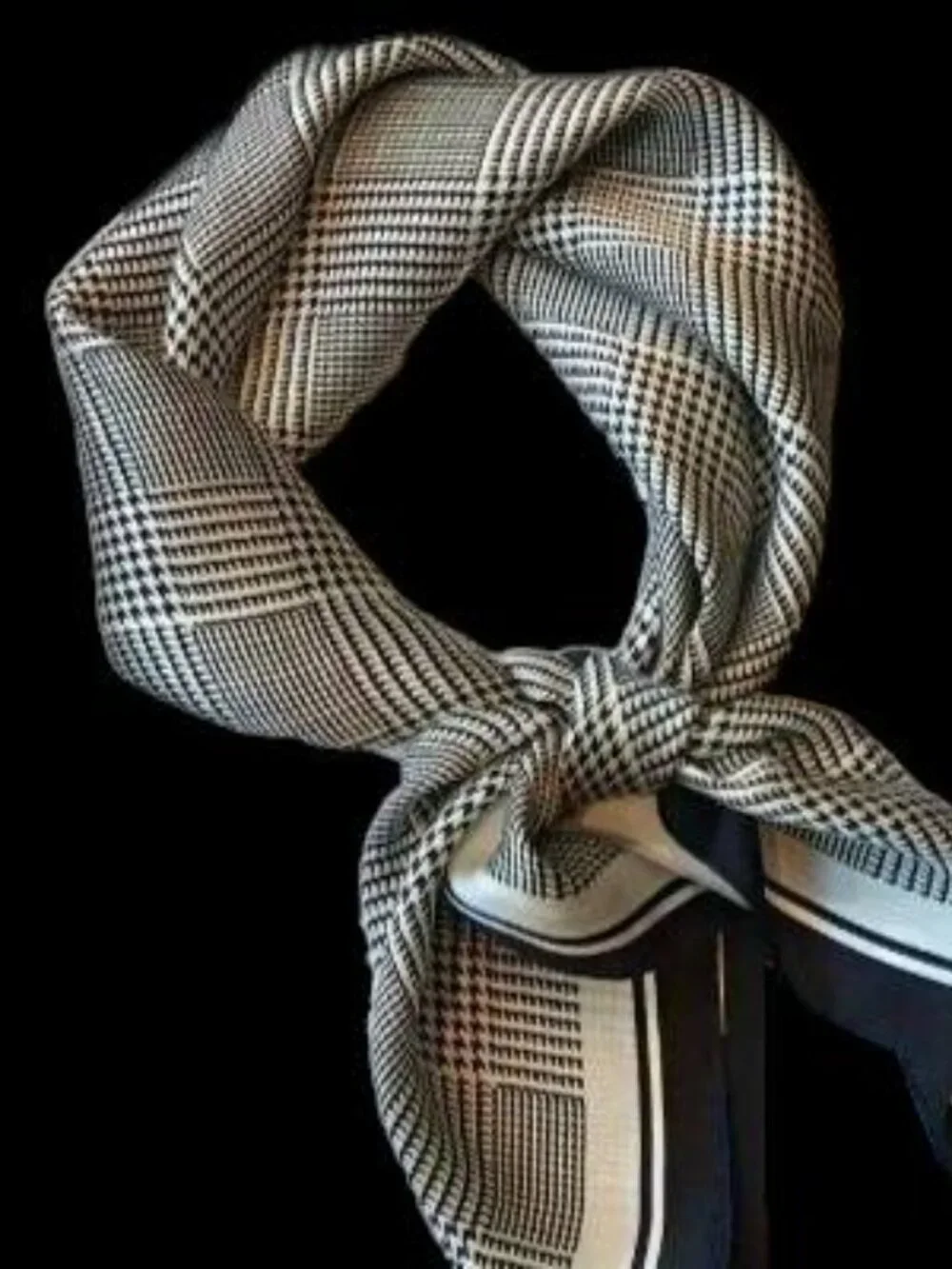 BLACK & White HOUNDSTOOTH Poly-Silk 27” Square SCARF by ORNAMENTS
